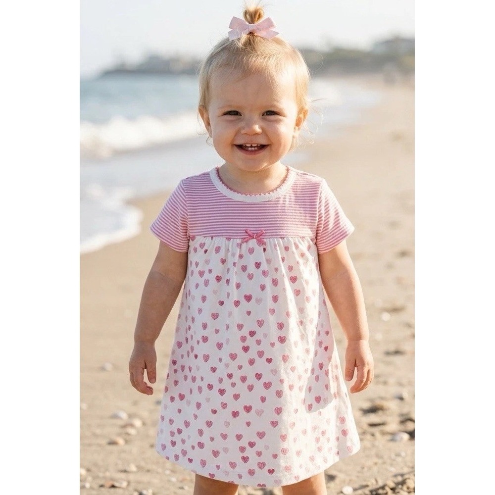 New Little Me Baby Girl Pink & White Dress &Headband 12 months 12M